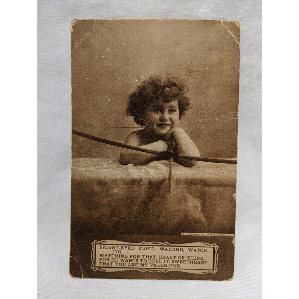 1909 Roth And Langley N Y Bright Eyed Cupid Valentine Postcard 3 1/2" X 5 1/2"